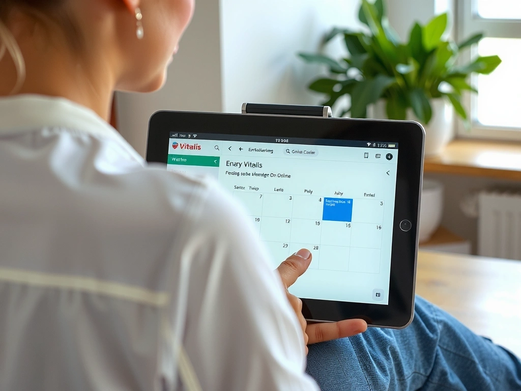 Person interagiert mit Online-Kalender auf Tablet